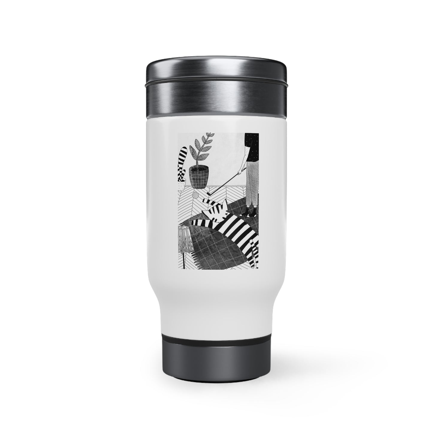 Jeffie Tom Cat Stainless Steel Travel Mug with Handle, 14oz