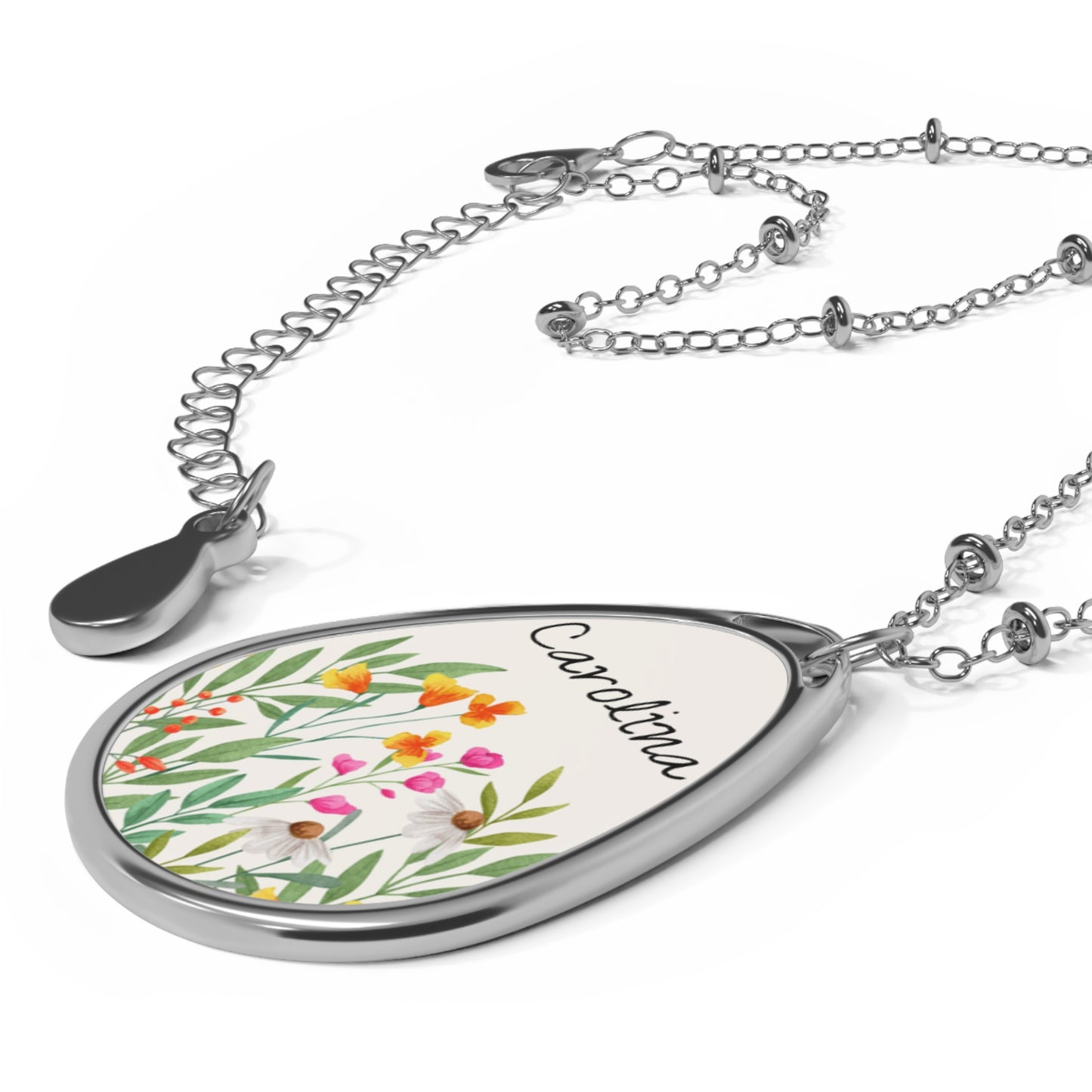 PERSONALIZABLE OVAL NECKLACE - Name and Wildflowers