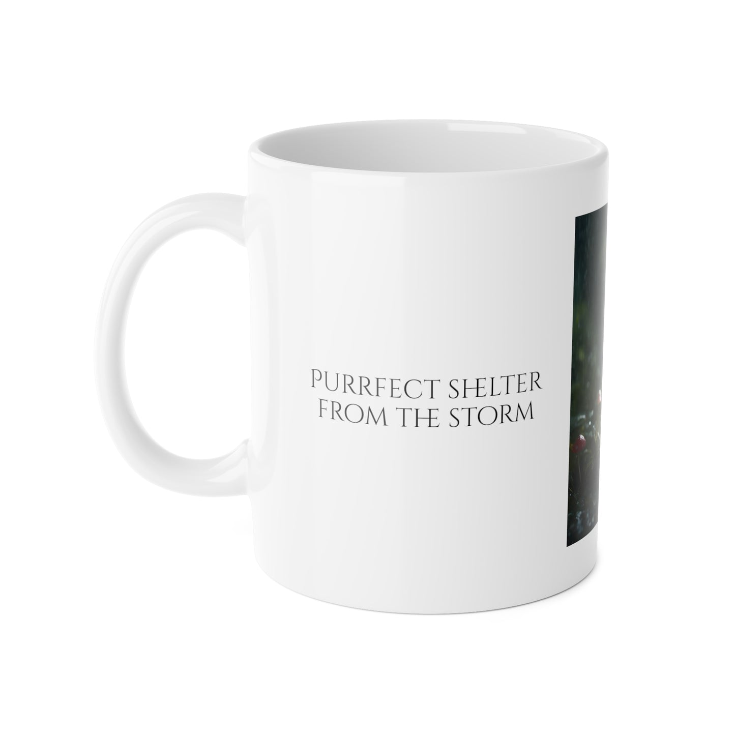 Purrfect Shelter from the Storm White Ceramic Mug, 11oz