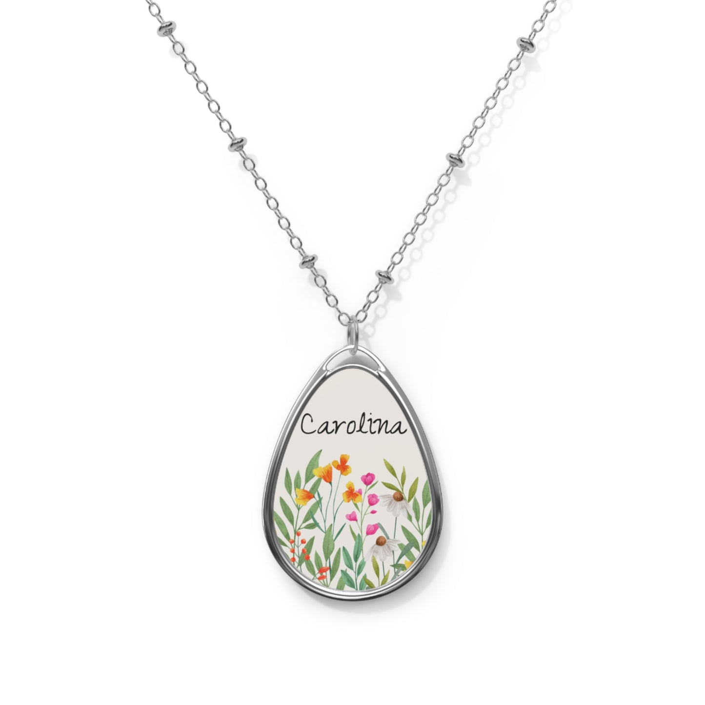 PERSONALIZABLE OVAL NECKLACE - Name and Wildflowers