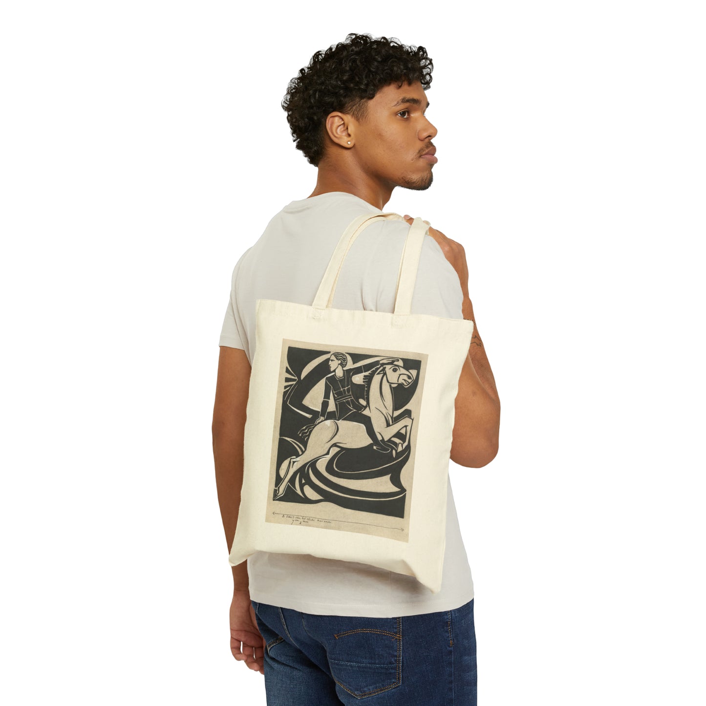 MAN ON HORSEBACK Cotton Canvas Tote Bag